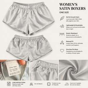 Women's Satin Relaxed Fit Elastic Waistband Sleep Boxers - One Size